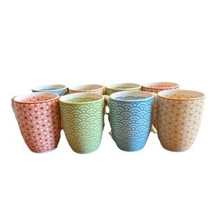 Set of 8 Vancasso Boho CoffeeMug Tea Cup 10 oz Orange Green Blue Yellow